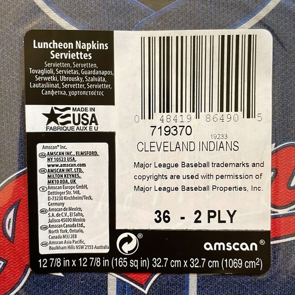MLB Amscan Cleveland Indians Luncheon Napkins - Two Packages - Picture 3 of 3